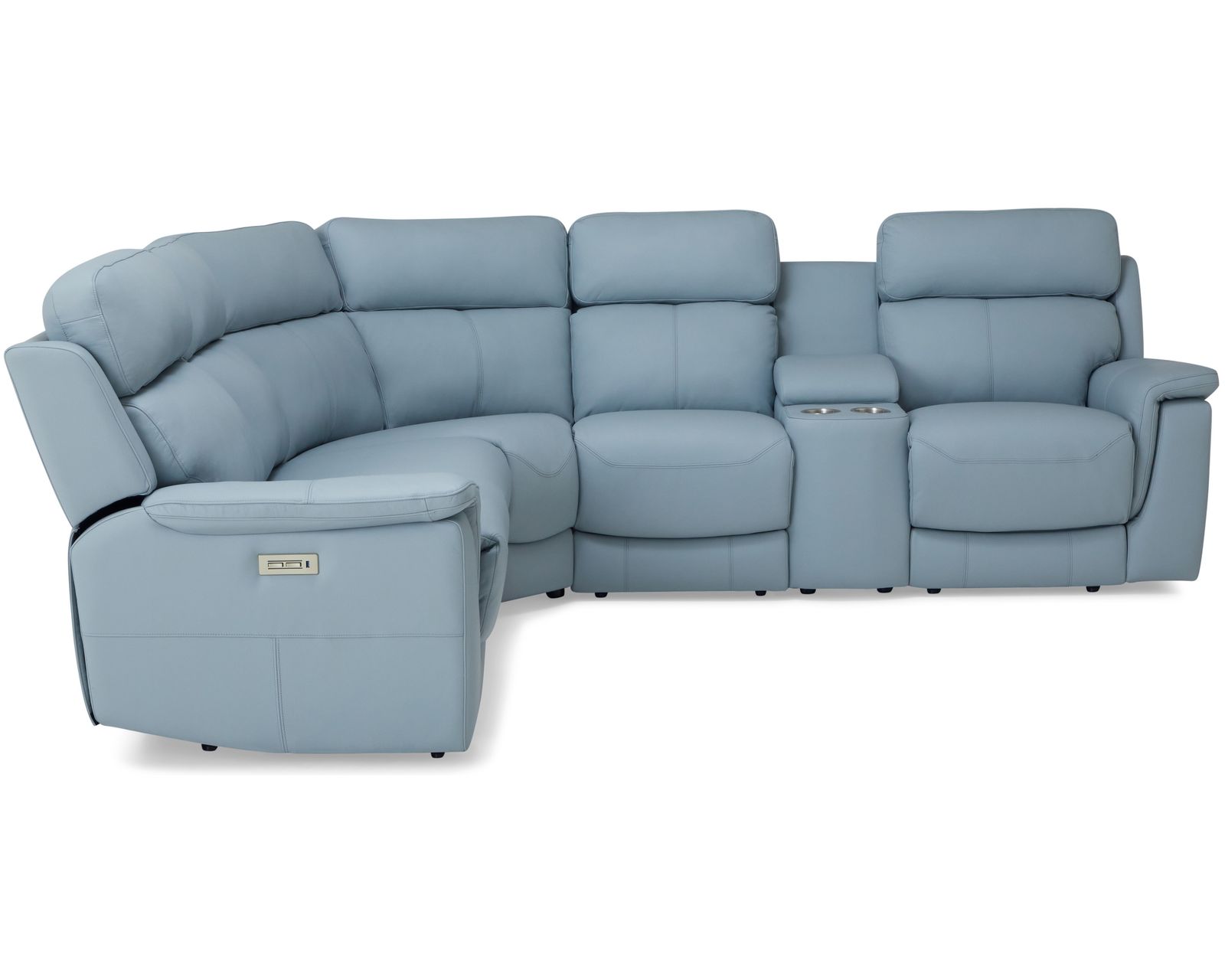 Henry 41051 Power Headrest Power Reclining Sectional (+100 leathers) - Layout C: Six Piece Sectional (2 recliners) 106" x 119"