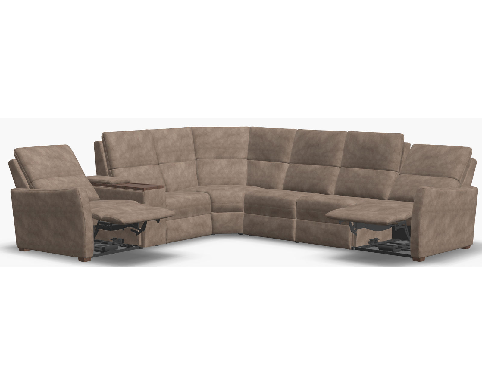 Luna 40110 Triple Power Reclining Sectional (+50 fabrics) - Layout D: Four Piece Reclining Sectional (2 recliners) 111" x 123"
