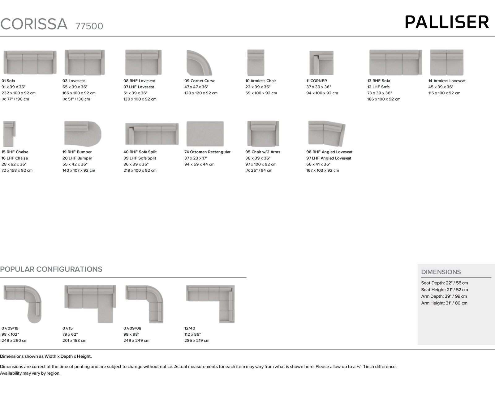 Corissa 77500 Sectional (100+ leathers) - Pieces Available