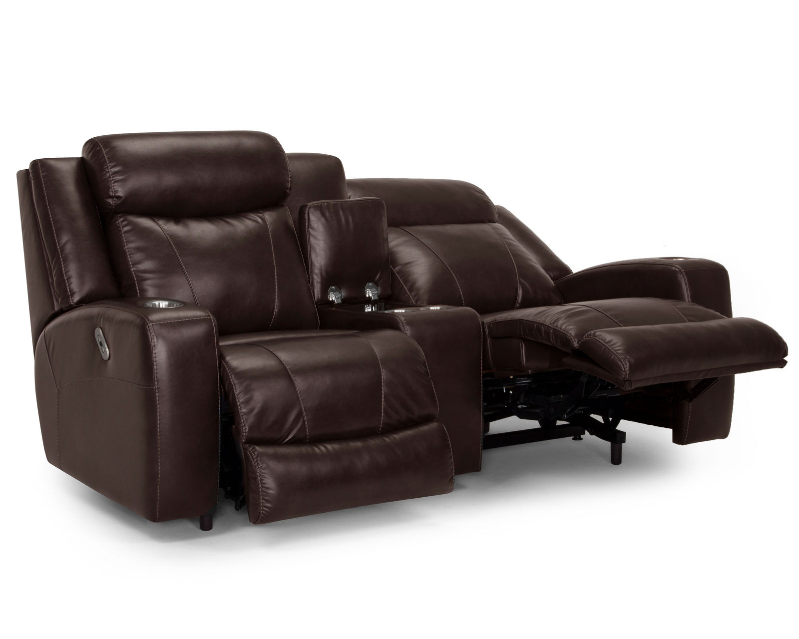 Carver 91" Power Headrest Power Reclining Sofa w/ Dropdown Table (Faux leather) - Carver Power Headrest Power Reclining Console Loveseat  in Chocolate