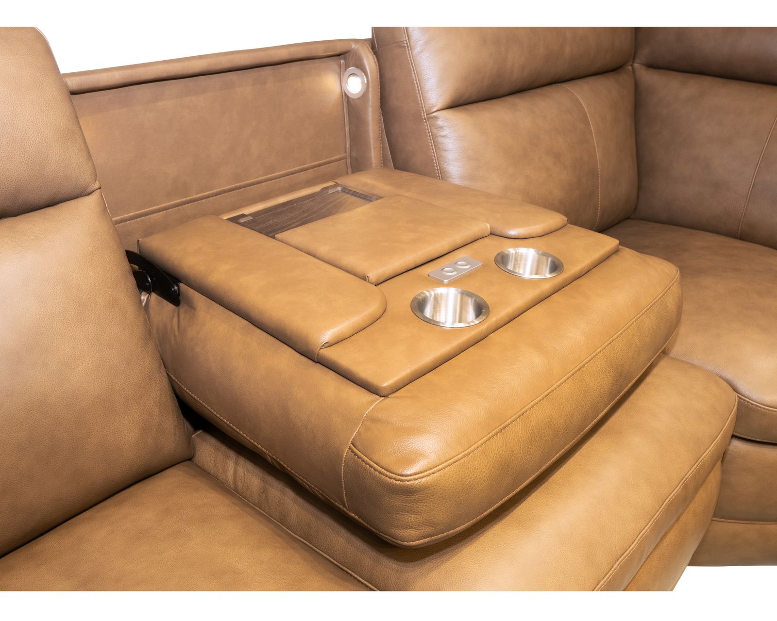 Dutch 1519 Triple Power Reclining Sectional (2 colors) in stock - Armless Chair with Drop Down Table - Lights, Wireless Charging, Cupholders and Arm Storage