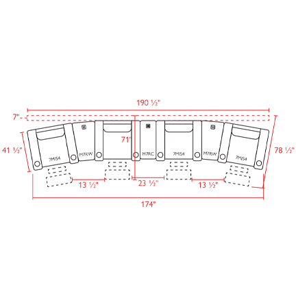 Layout F: Seven Piece Sectional 190" (4 recliners)