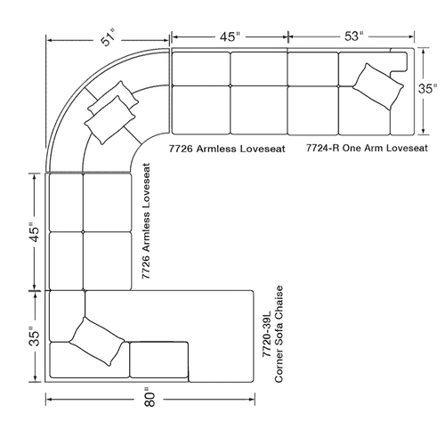 Layout L: Five Piece Sectional (131" x 149")
