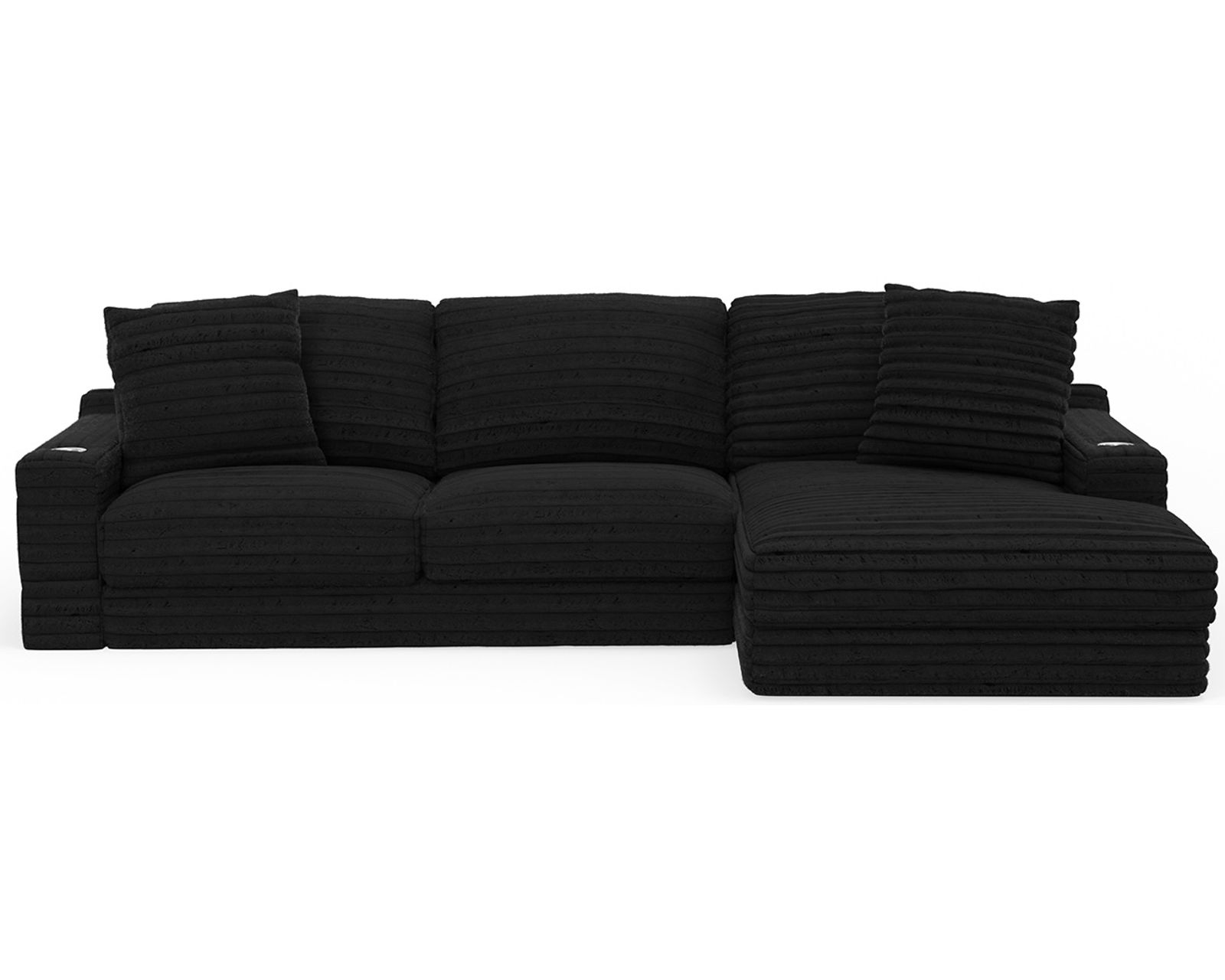 Comfrey 123" Sofa Chaise Sectional (3 colors) includes pillows - Shown in Fabric Color Black