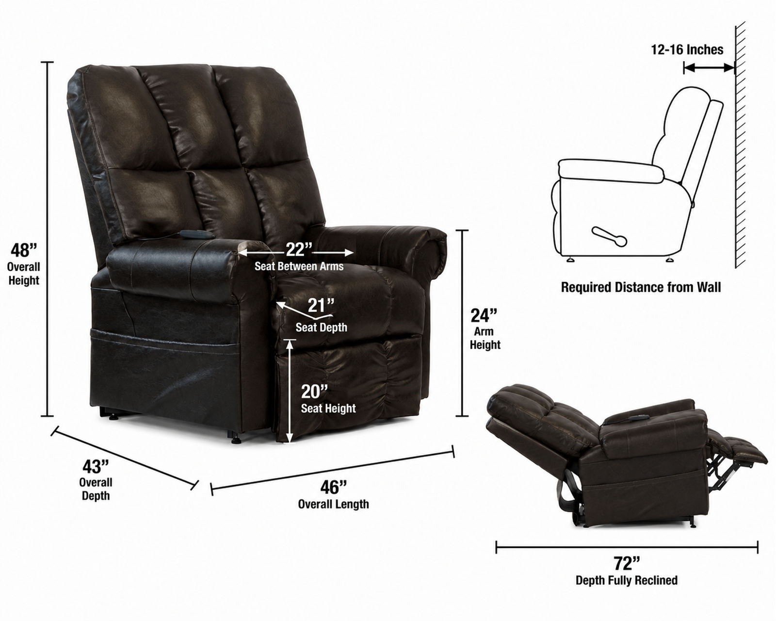 Stallworth Big Man’s Heavy-Duty Power Lift Full Lay-Out Chaise Recliner 450 Pounds Rated (2 colors) - Built for Comfort. Powered for Independence.