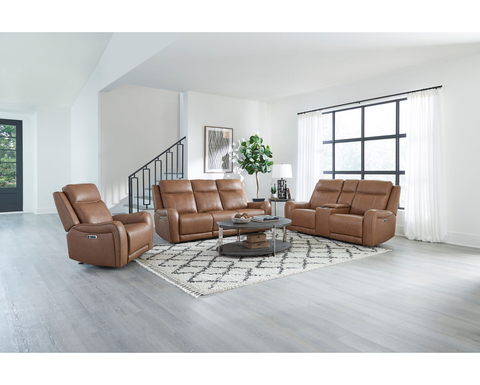 Haywood 86" Power Headrest Power Reclining Leather Sofa (In stock - Fast shipping) - Haywood Power Headrest Power Glider Recliner