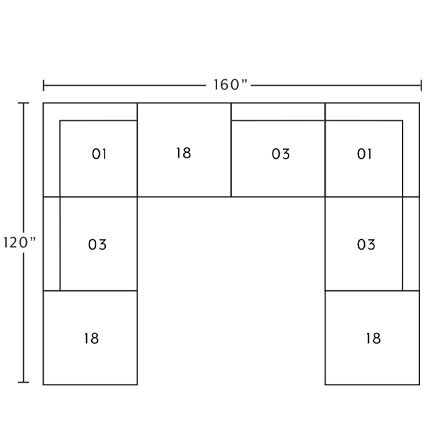 Layout G: Eight Piece Sectional 120" x 160" x 120"