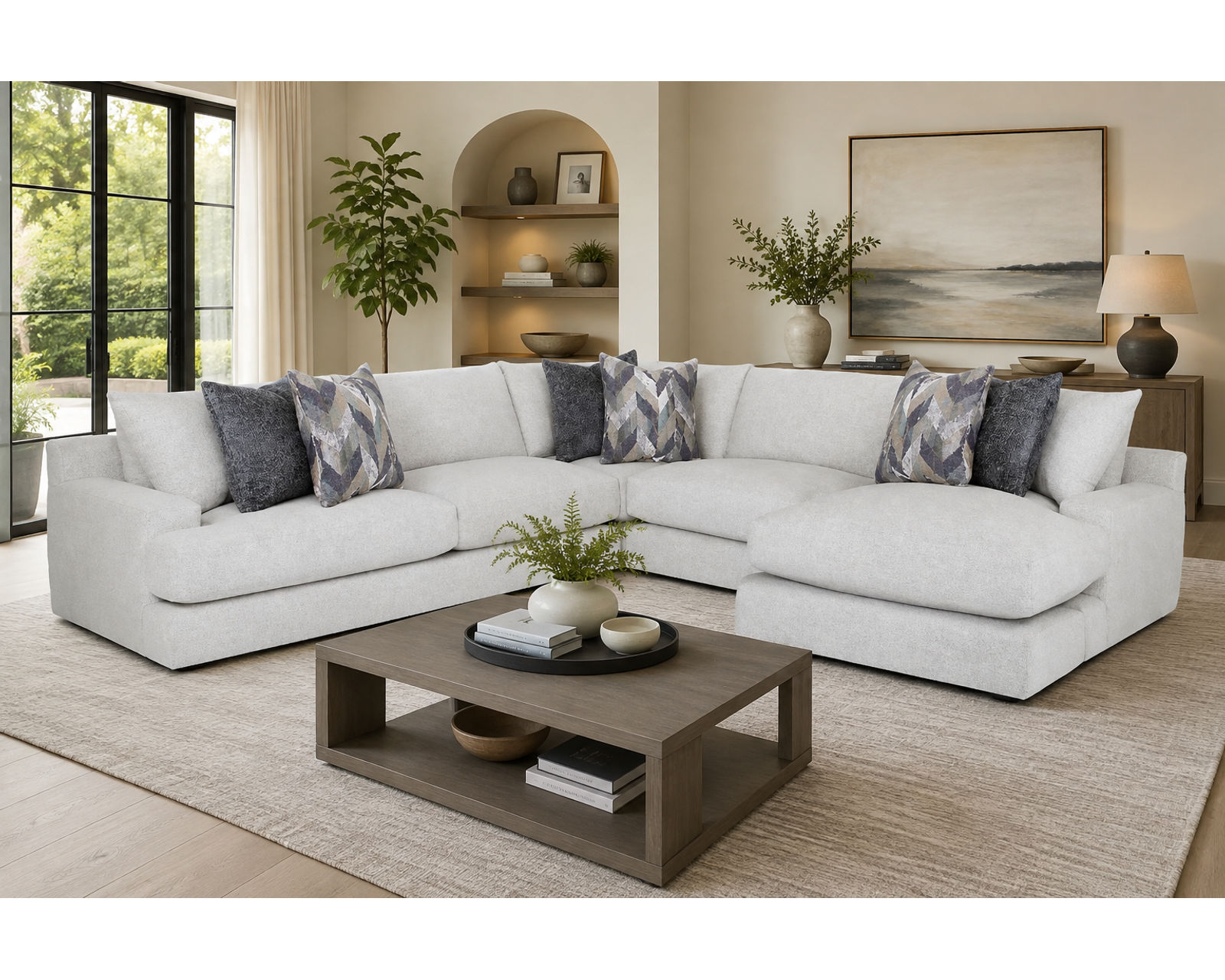 Alistair 961 Modular Sectional (Deep, Luxurious Comfort. Modular Versatility) - Shown in a Long Wearing Durable Polyester Fabric Named Cotton