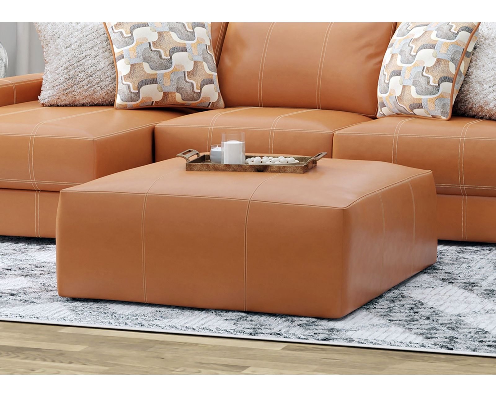 Minori Modular Leather Sectional (2 colors) includes pillows - Minori 46" Square Cocktail Ottoman