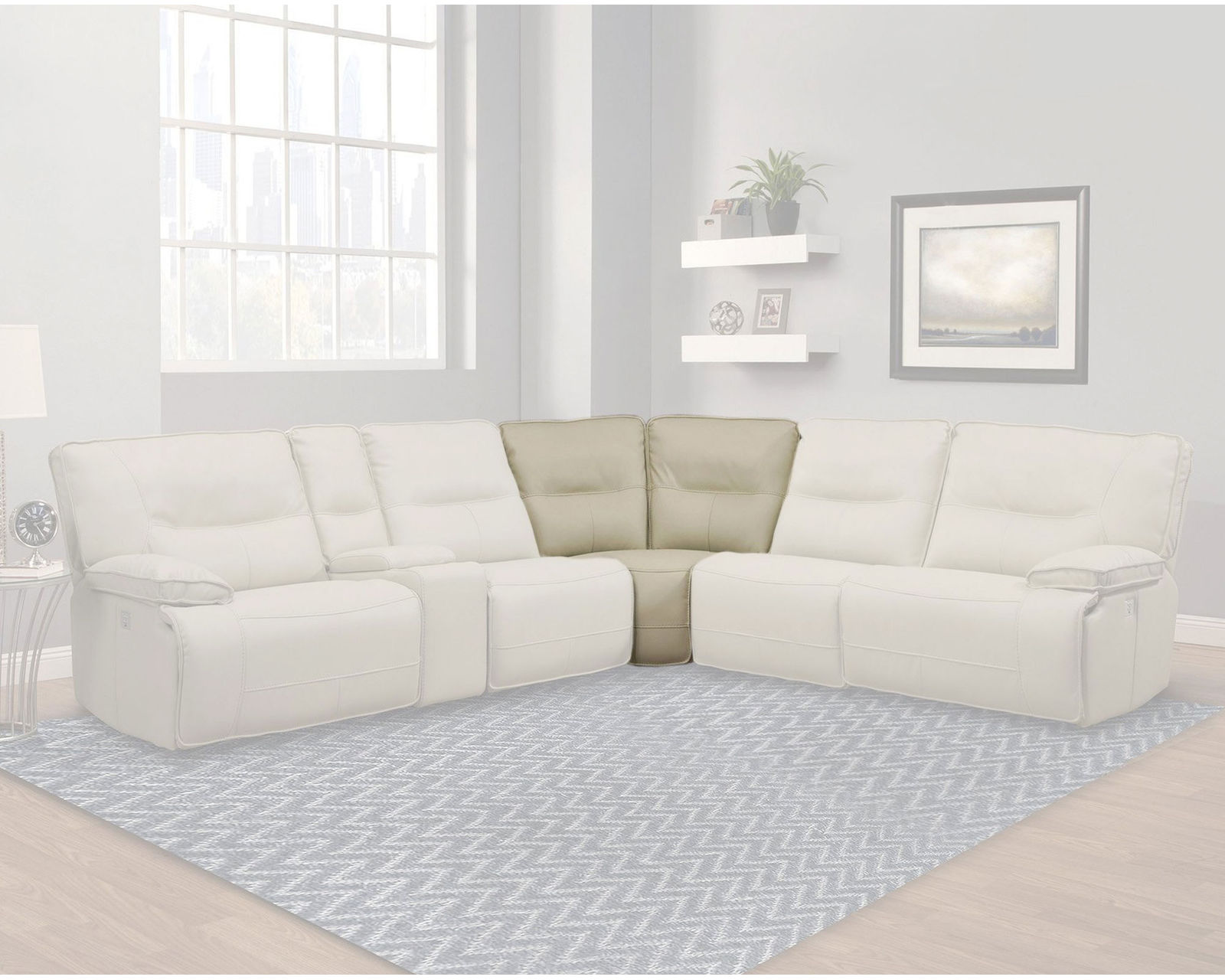 Spartacus Power Headrest Power Reclining Sectional Oyster (Leather like fabric) In stock - Fast shipping - Corner Wedge