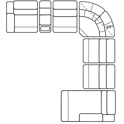 Layout D: Seven Piece Reclining Sectional 125" x 142" (2 recliners)