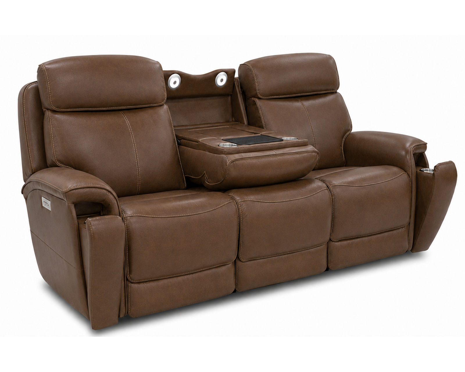 Walker 1580-72 Triple Power Leather Reclining 90" Sofa w/Drop down table(2 colors) - Center Dropdown Table Features Metal Cupholders Storage and Lights