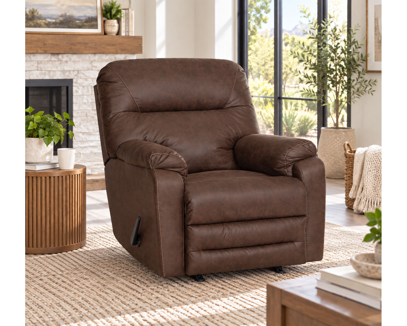 Holden 89" Reclining Sofa (Plush Comfort. Easy Reclining. Everyday Durability) - Shown in a Durable Leather Like Fabric Color Walnut