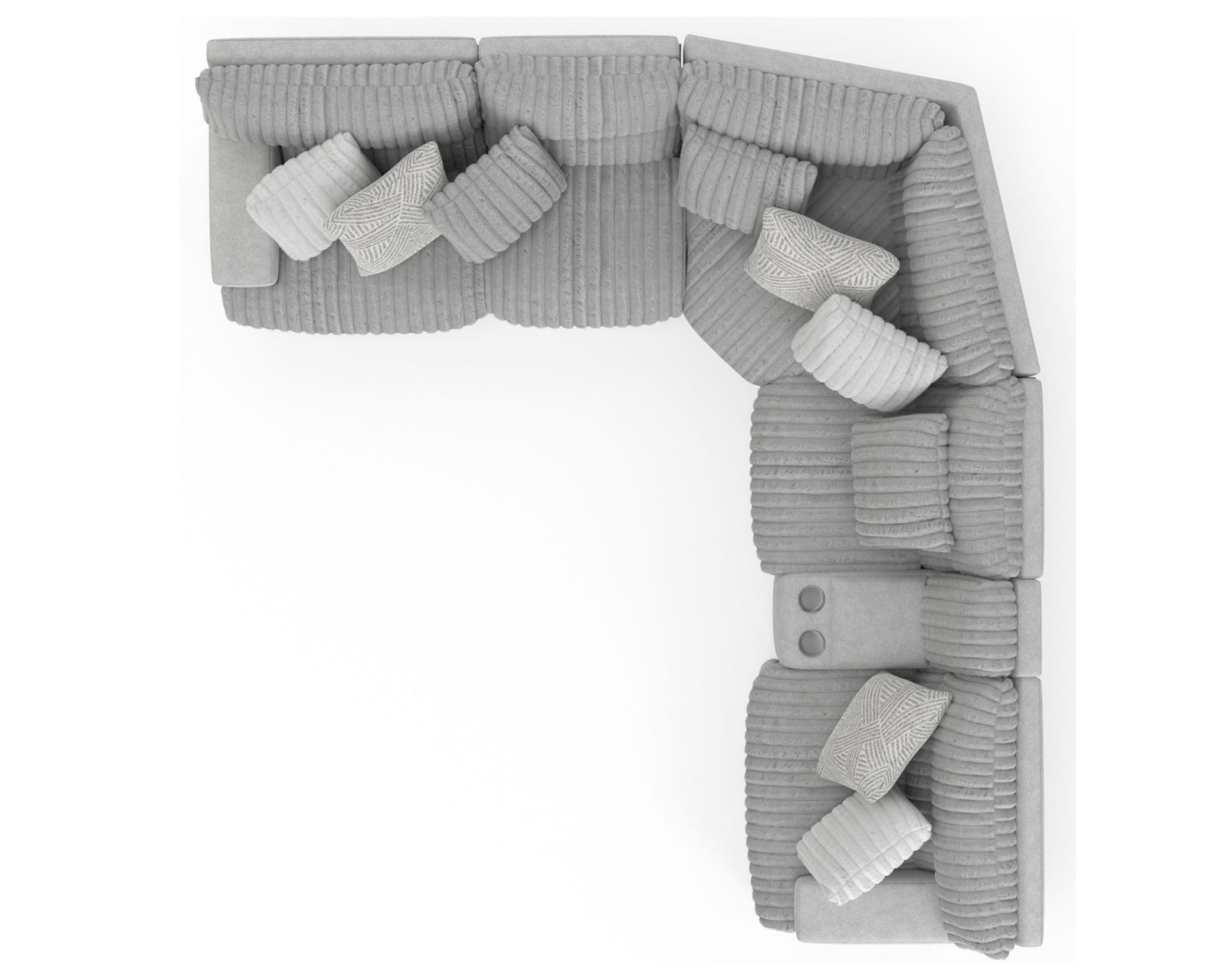 Abraxas Two Tone Modular Reclining Sectional (includes pillows) - Layout H: Six Piece Reclining Sectional 113" x 132" x 64" (1 Recliner + Power Chaise)