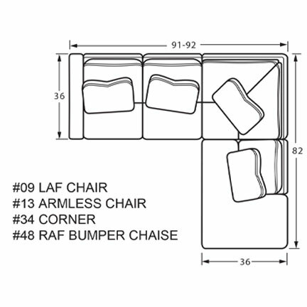 Layout B: Four Piece Sectional 91" x 82"