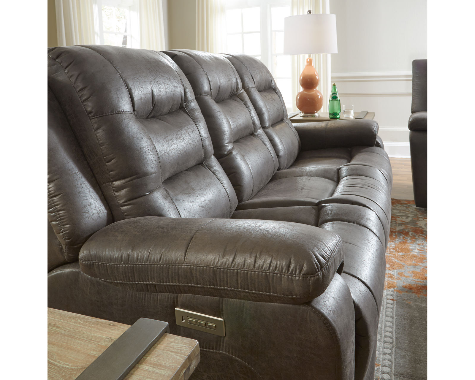 Leighton 41063 Power Headrest Power Reclining Sofa (86") +50 fabrics - Deep bucket seats and customizable three-motor power allow for the ultimate in relaxation