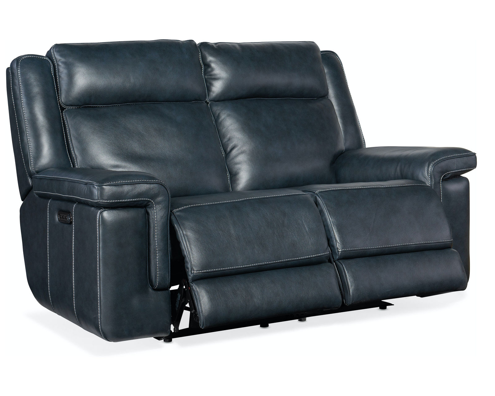 Montel Lay Flat Leather Power Sofa with Power Headrest & Lumbar (Cobalt) In stock - Montel Lay Flat Power Loveseat with Power Headrest & Lumbar