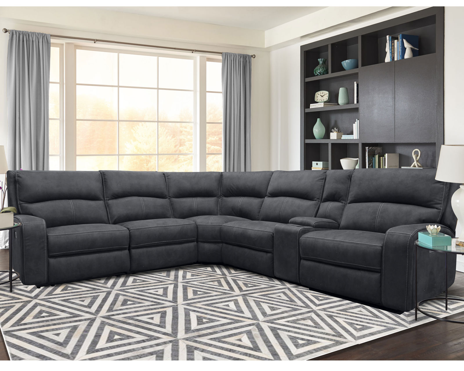 Polaris Power Headrest Power Reclining Sectional Slate (In stock - Fast shipping)