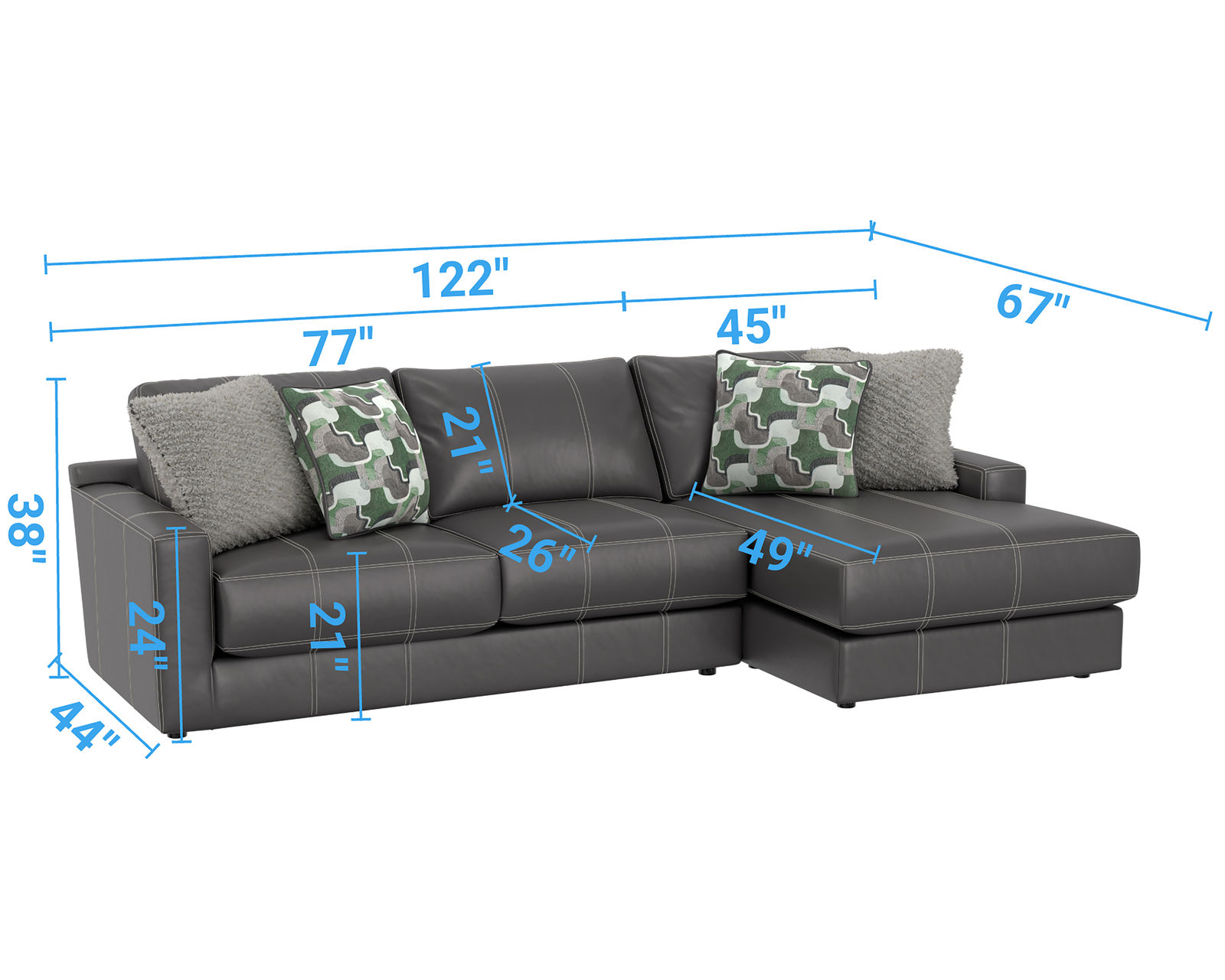 Minori Modular Leather Sectional (2 colors) includes pillows - Layout A: Two Piece Sectional 122" x 67"