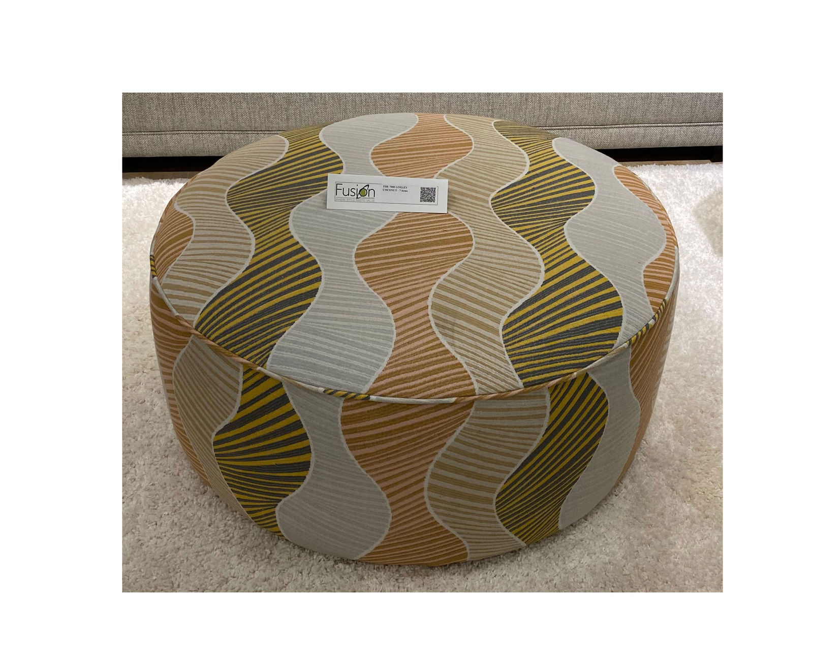 Loxley Coconut 87" Sofa (Includes Pillows) - Kamiya Whisper 39" Round Cocktail Ottoman
