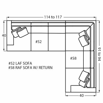 Layout H: Two Piece Sectional 114" x 91" (Size varies due to arm selection)