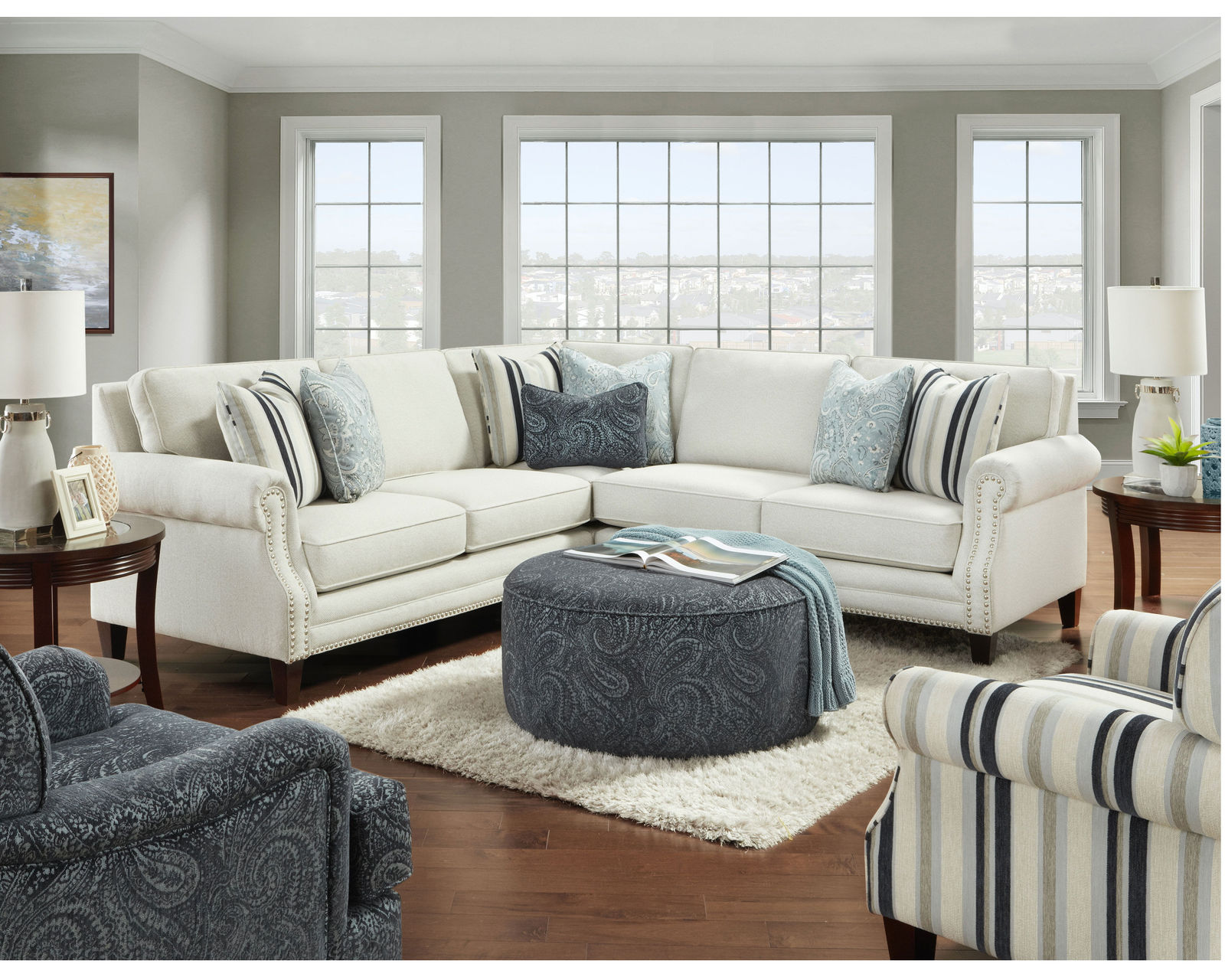 Sweater Bone Three Piece Stationary Sectional - Entire room available