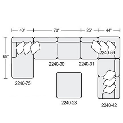 Layout E: Five Piece Sectional 68" x 179" x 107"
