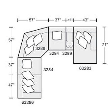 Layout G: Six Piece Sectional 152" x 141" x 71" (2 recliners)