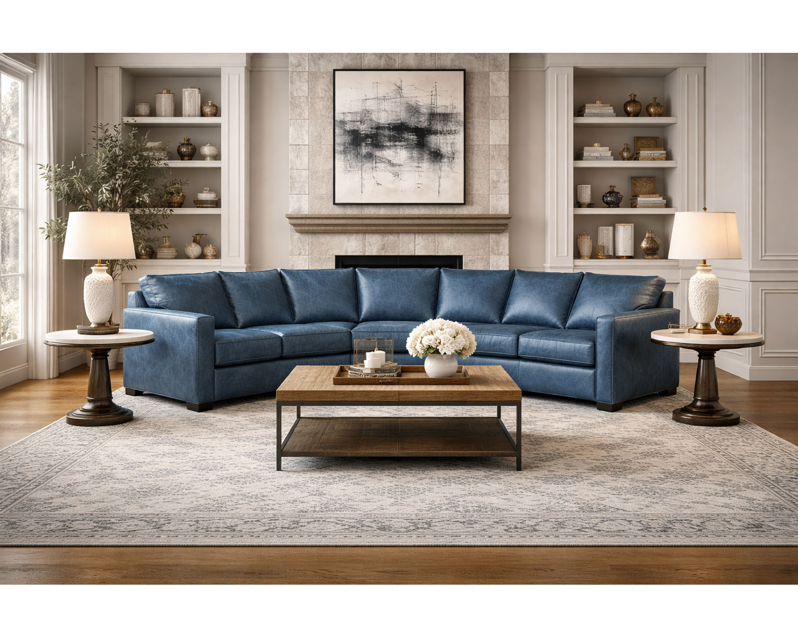 Baylor Stationary Leather Sectional (29 Top-Grain Leather Choices) - 29 Top-Grain Leather Choices
