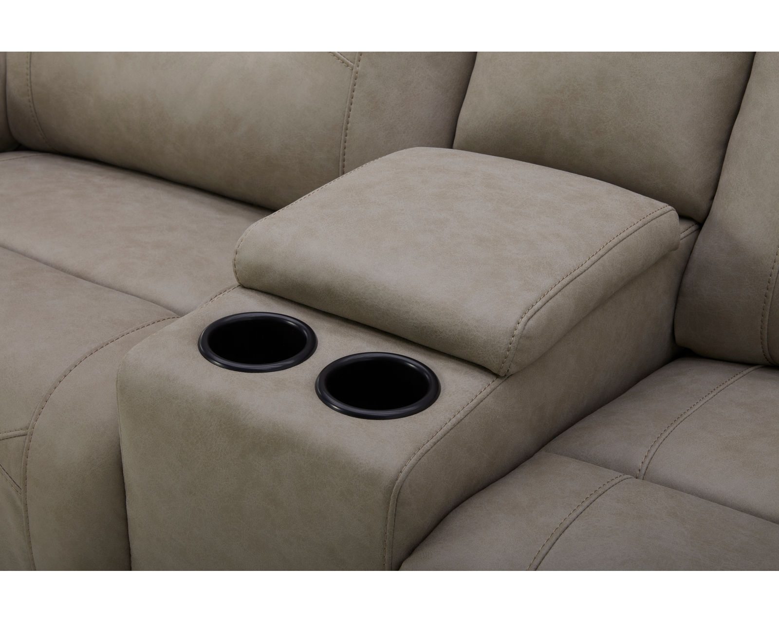 Caldwell Power Reclining Sectional Fog (In Stock - Fast Shipping) - Entertainment console with cupholders and storage