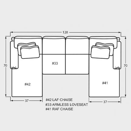 Layout B: Three Piece Sectional 70" x 128" x 70"