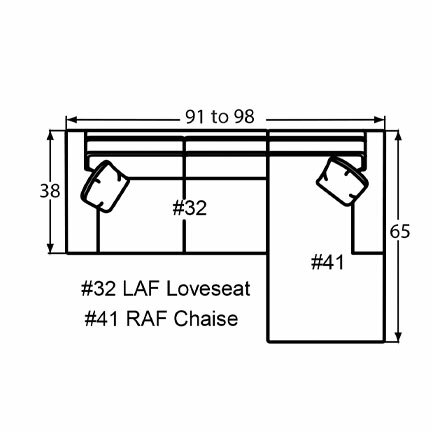 Layout A: Two Piece Sectional 91" x 65" (Size varies due to arm selection)