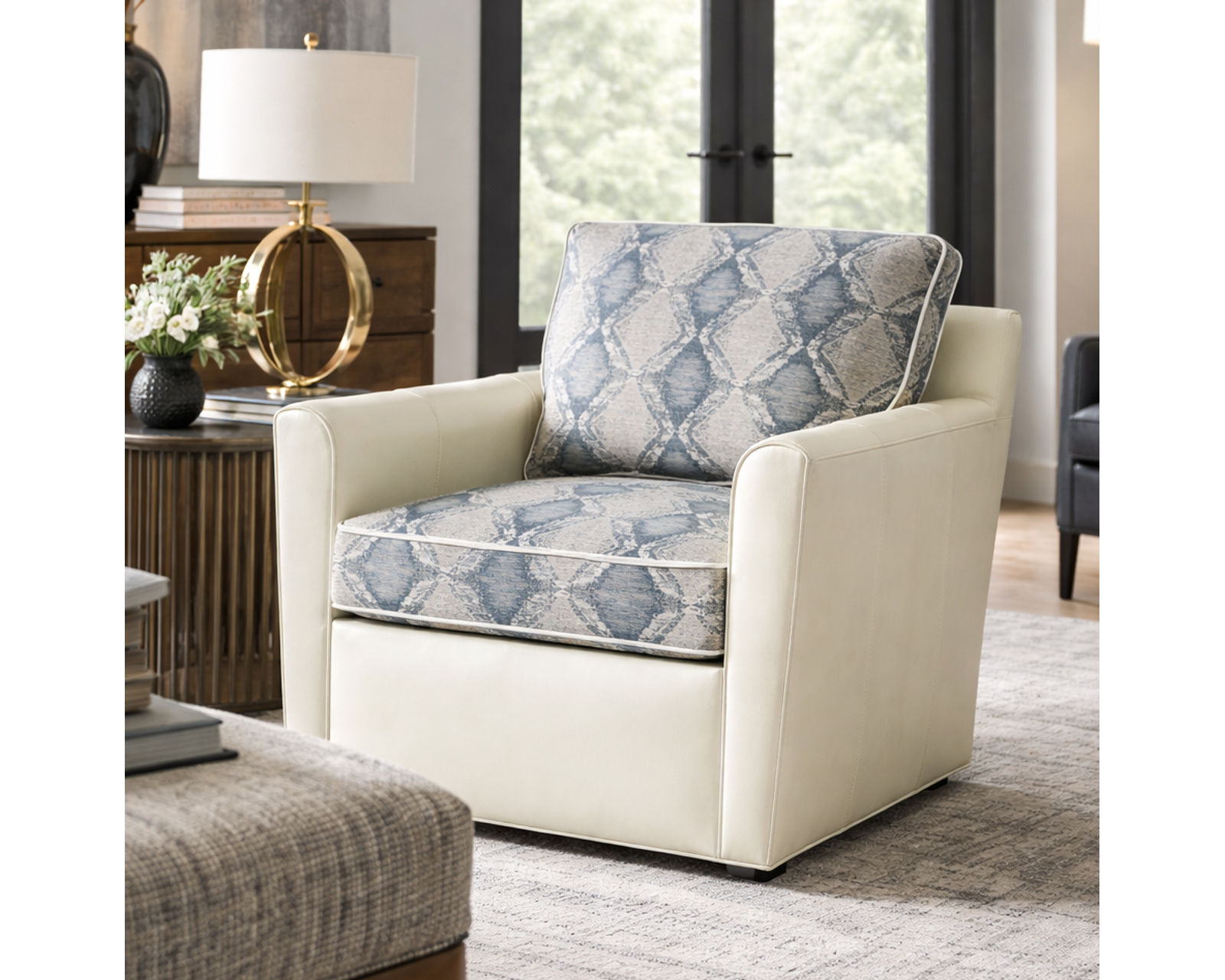 Bradington Young Manning 773 Sofa (12 leathers) 8-Way Hand Tie - Manning Swivel Chair 8-Way Hand Tie