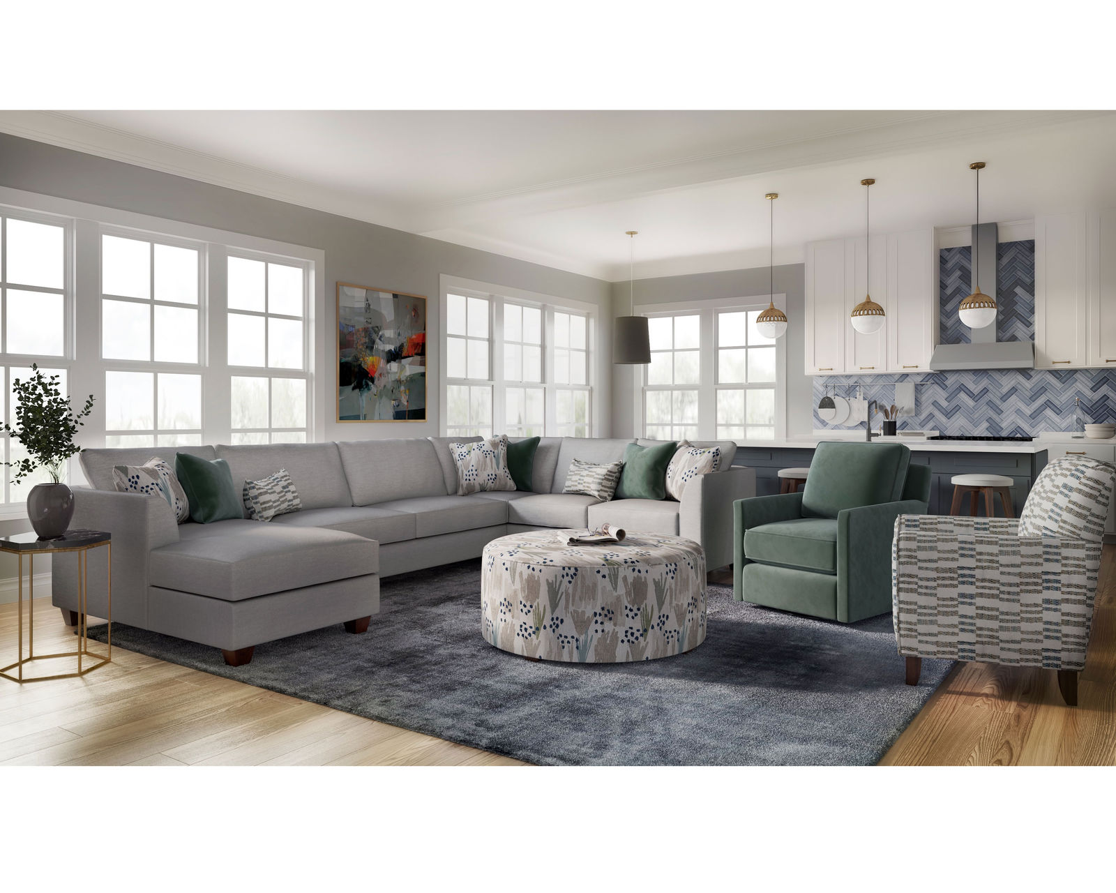 Wendy Linen Stationary Sectional (Includes Pillows) - Sectional Layout K