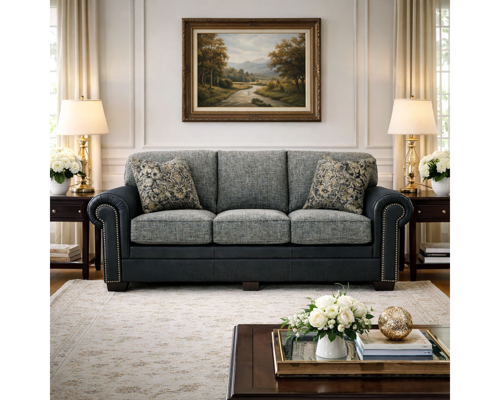 Baltimore 5655 Leather/Fabric Sofa 86" (+40 leathers +100 fabrics) - Baltimore 86" Leather Fabric Sofa