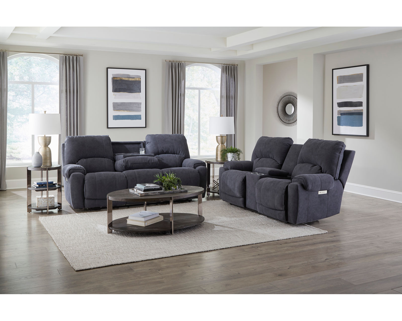 Havana Zero Gravity Triple Power Reclining Console Loveseat Navy  (In stock) - 	Havana 80" Zero Gravity Triple Power Reclining Console Loveseat