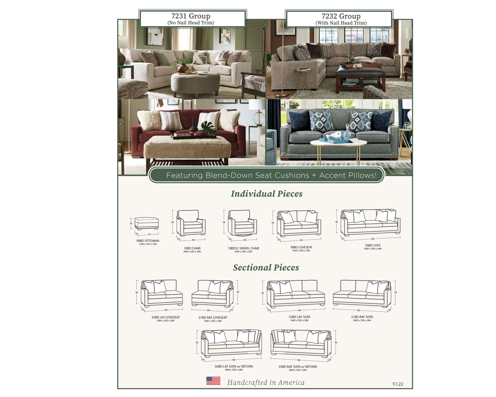 Daniel Stationary Sectional (Performance fabrics) 7232BD-Sect - Pieces available