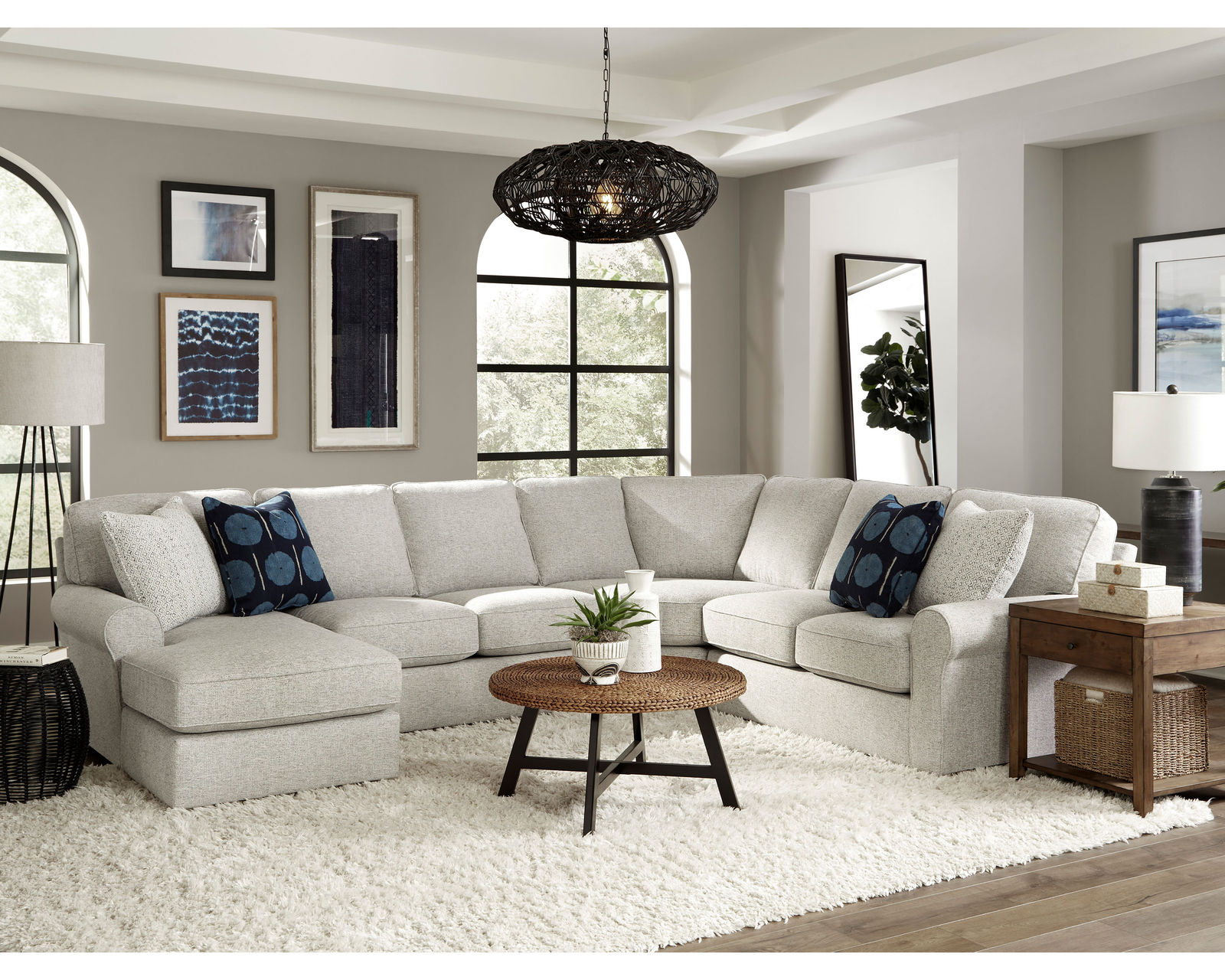 Hanway Stationary Sectional (+139 fabrics) - Layout G: Five Piece Sectional 66" x 131" x 146.5"	