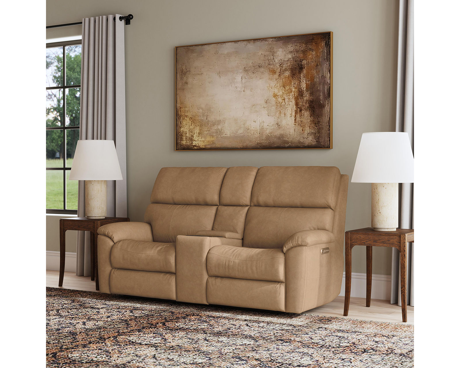 Porter Triple Power Reclining Sofa with Drop Down Table (+15 leathers) - Porter Triple Power Leather Console Reclining Loveseat