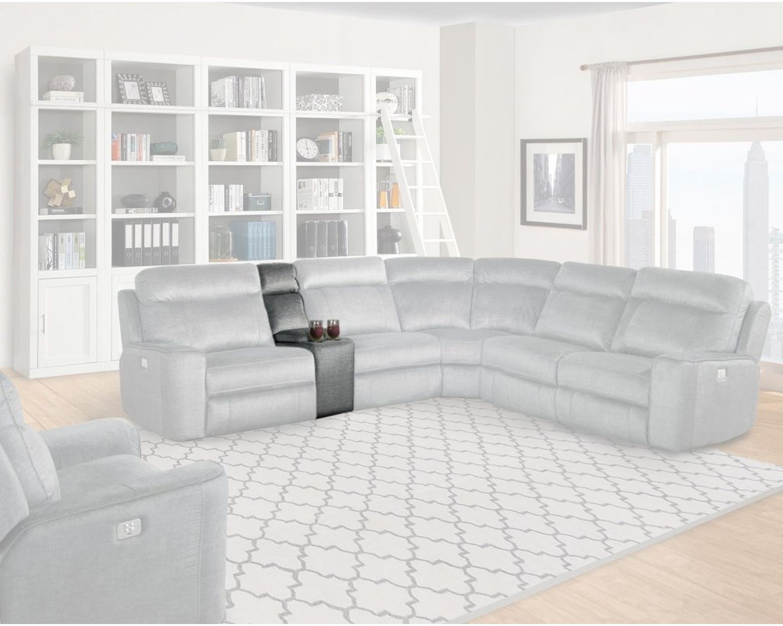 Parthenon 6 Pc. Titanium Power Reclining Sectional with Power Headrest - Entertainment Console