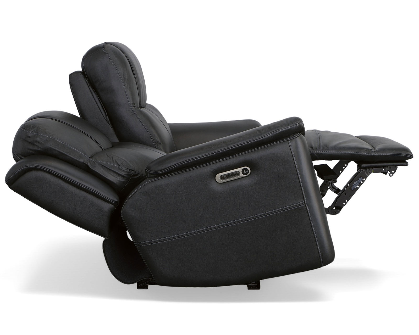 Crew Power Reclining Loveseat with Console, Power Headrests & Lumbar (Black leather) in stock - Crew Power Reclining Loveseat with Power Headrests & Lumbar