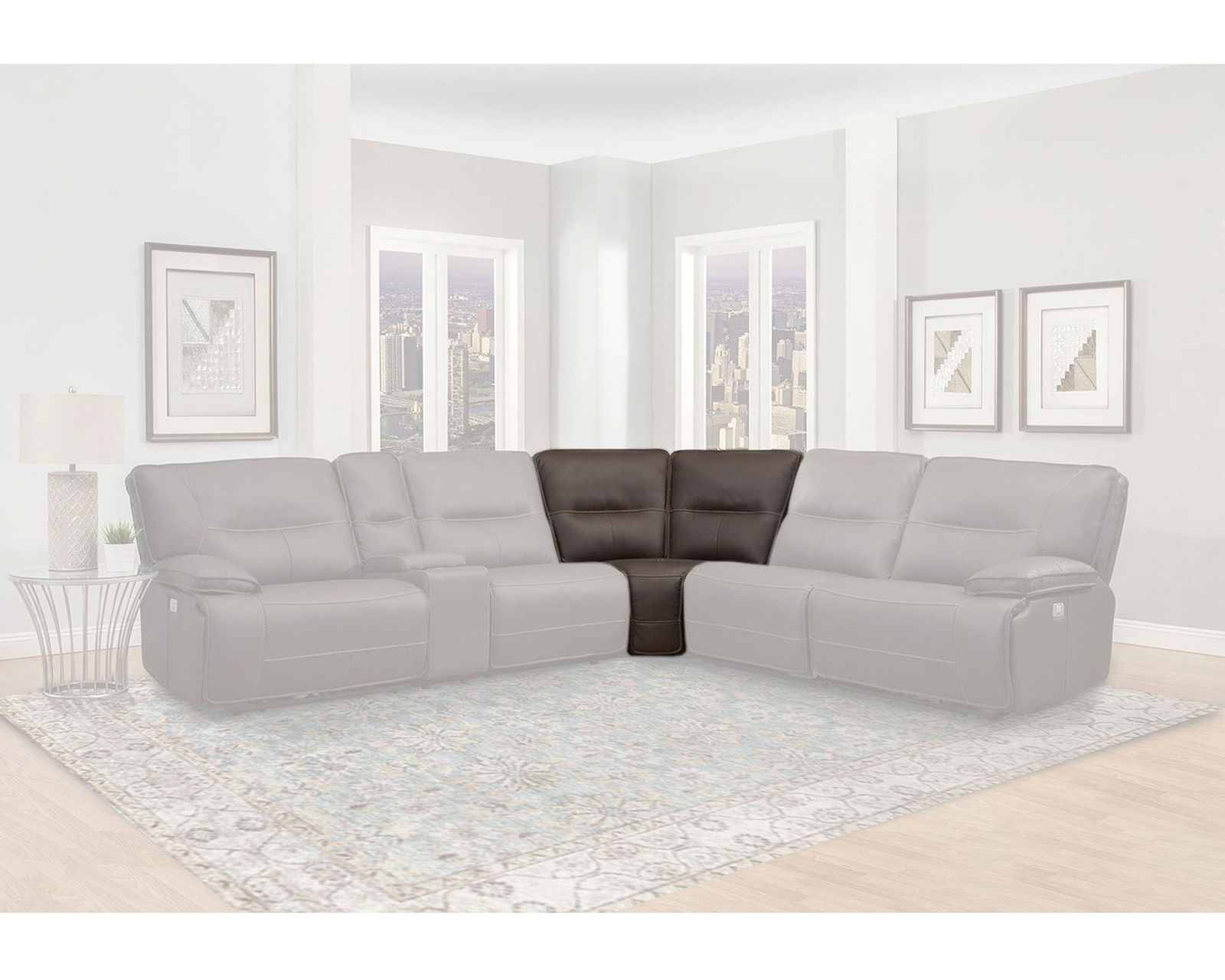 Spartacus Power Headrest Power Reclining Sectional Chocolate (Leather like fabric) In stock - Fast shipping - Corner Wedge