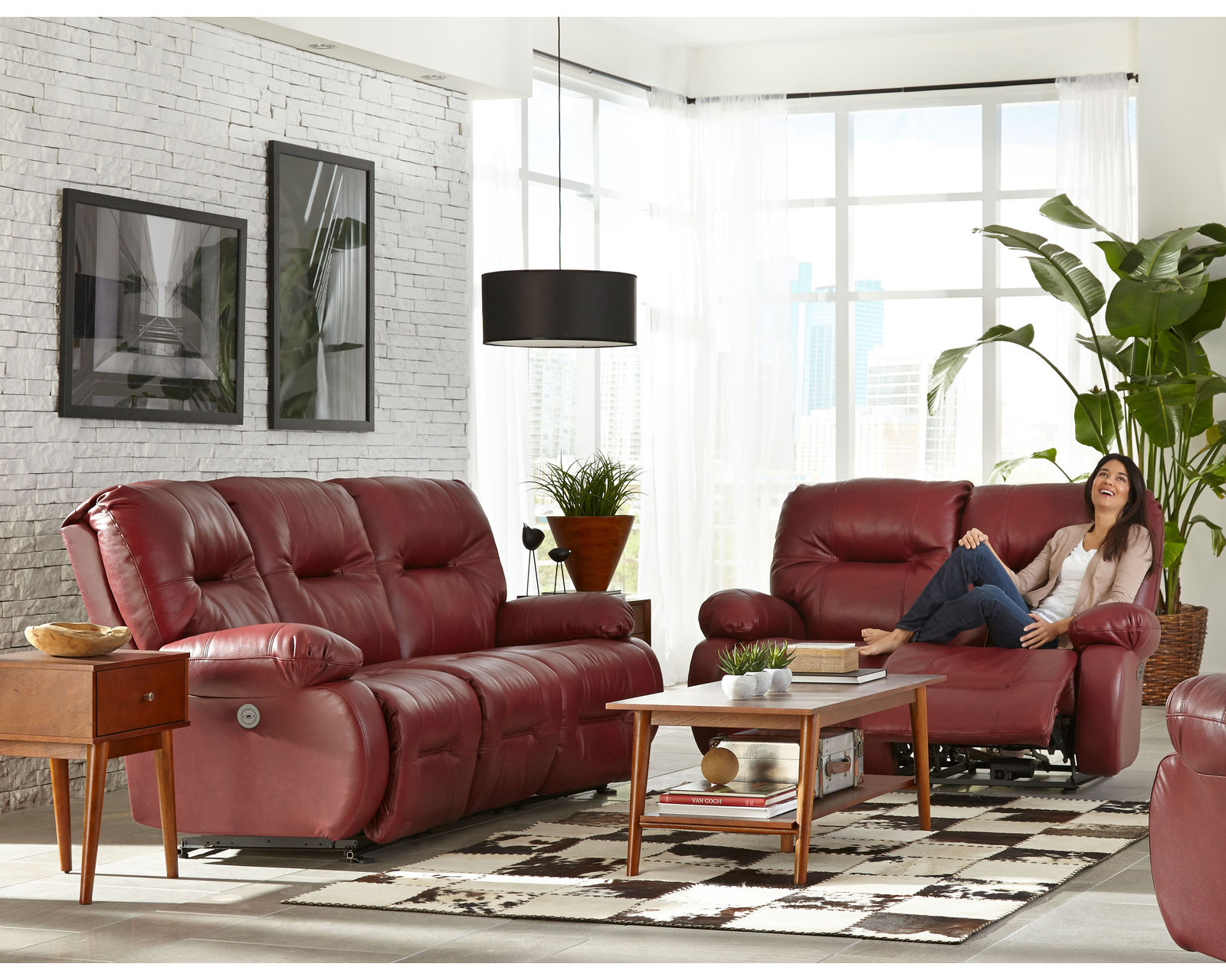 Brinley Double Reclining Leather Console Loveseat (+30 leathers) - Brinley Double Reclining Leather Sofa