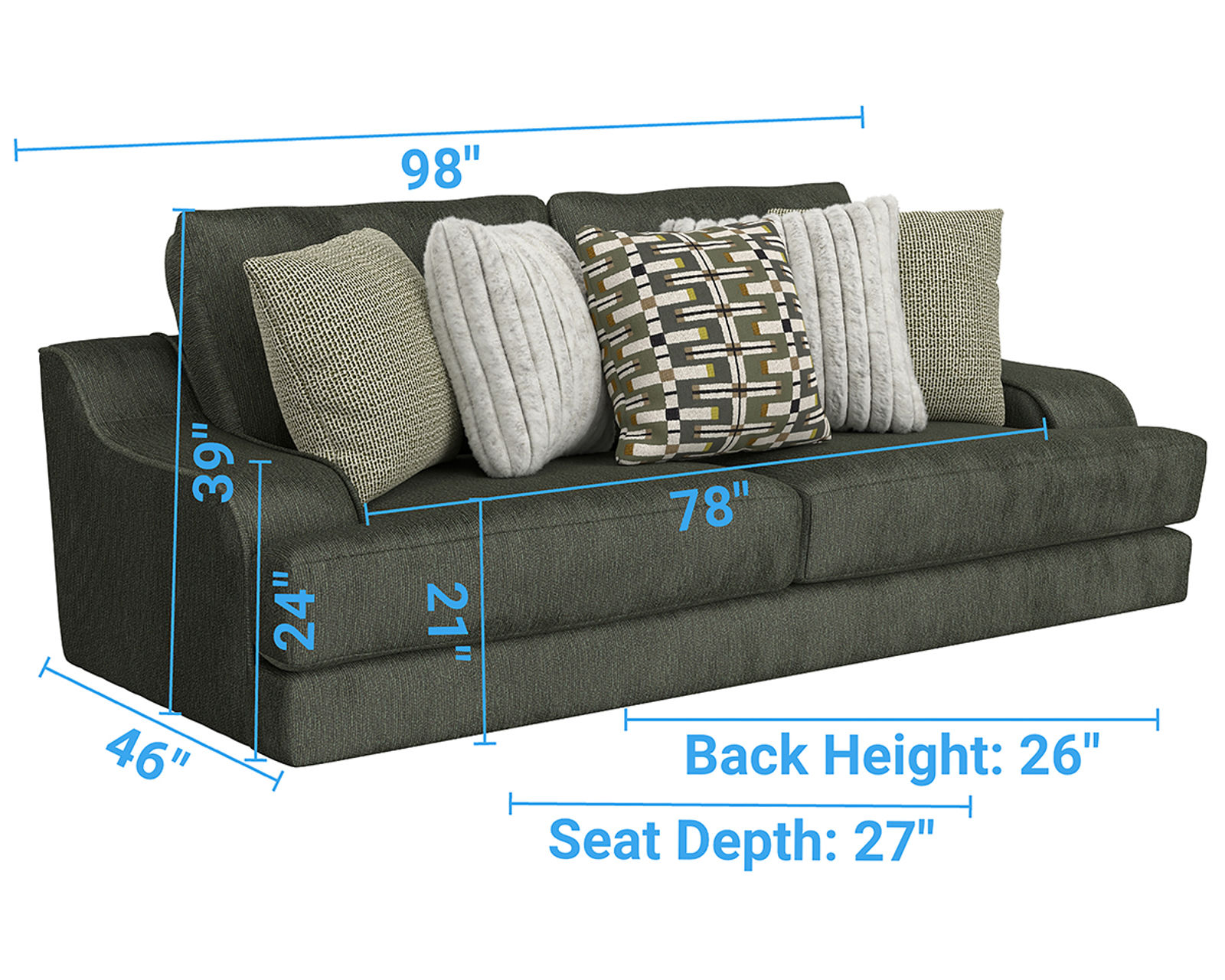 Olympus 98" Oversized Sofa (includes pillows) 2 colors - Built Strong. Designed to Relax.