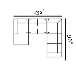 Layout J: Three Piece Sectional 132" x 96"