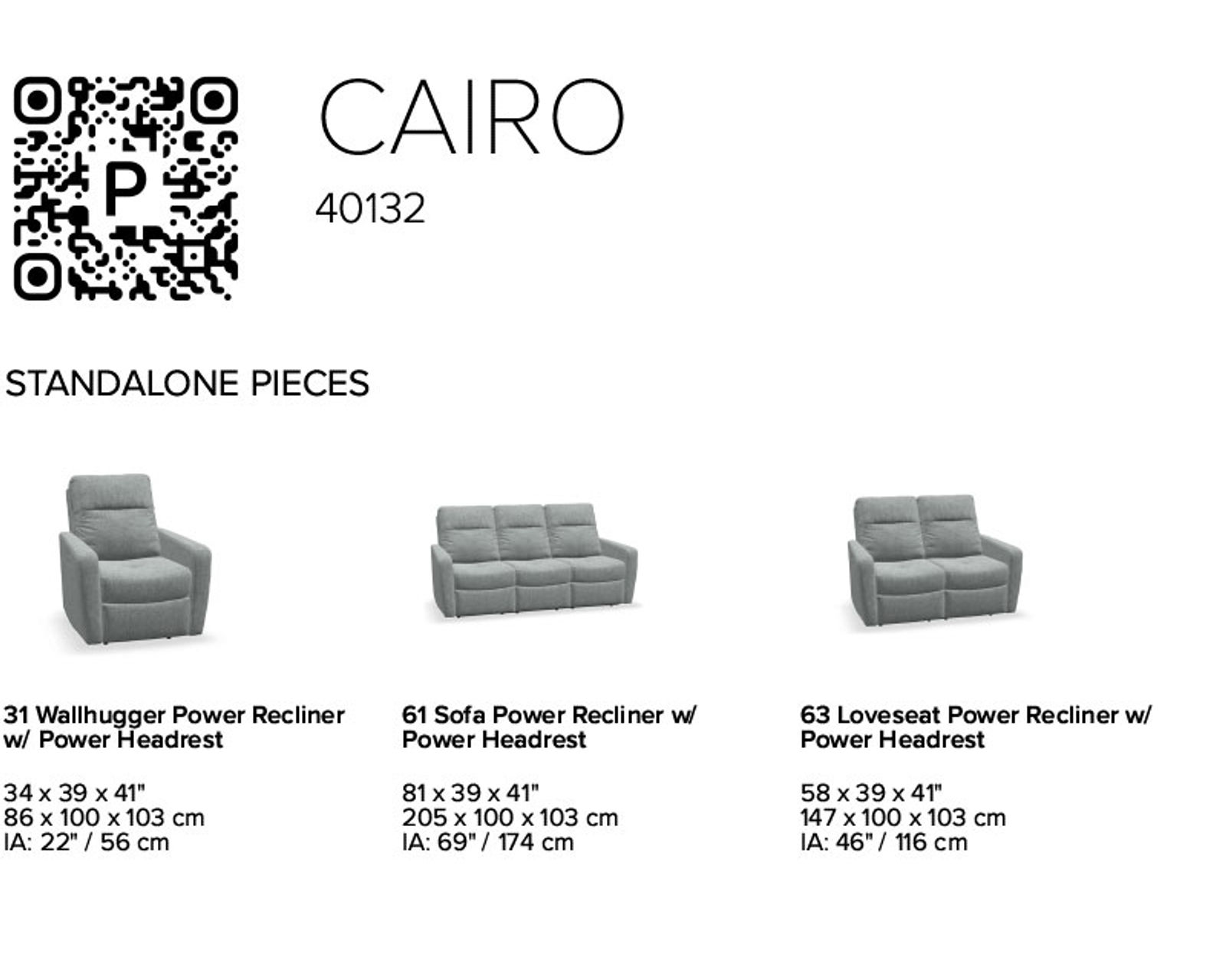 Cairo 40132 Power Headrest Power Reclining Sofa (+50 fabrics) - Cairo Furniture Pieces Available