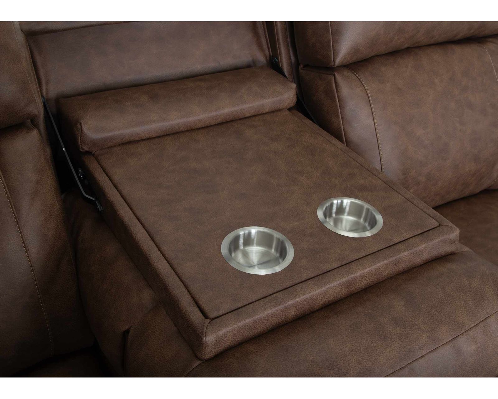 Parker 91" Reclining Sofa with Drop-Down Table & Cupholders Brown (Refined Style. Personalized Comfort. Available Neori™ Air Massage) - Includes Center Drop Down Table with Metal Cupholders