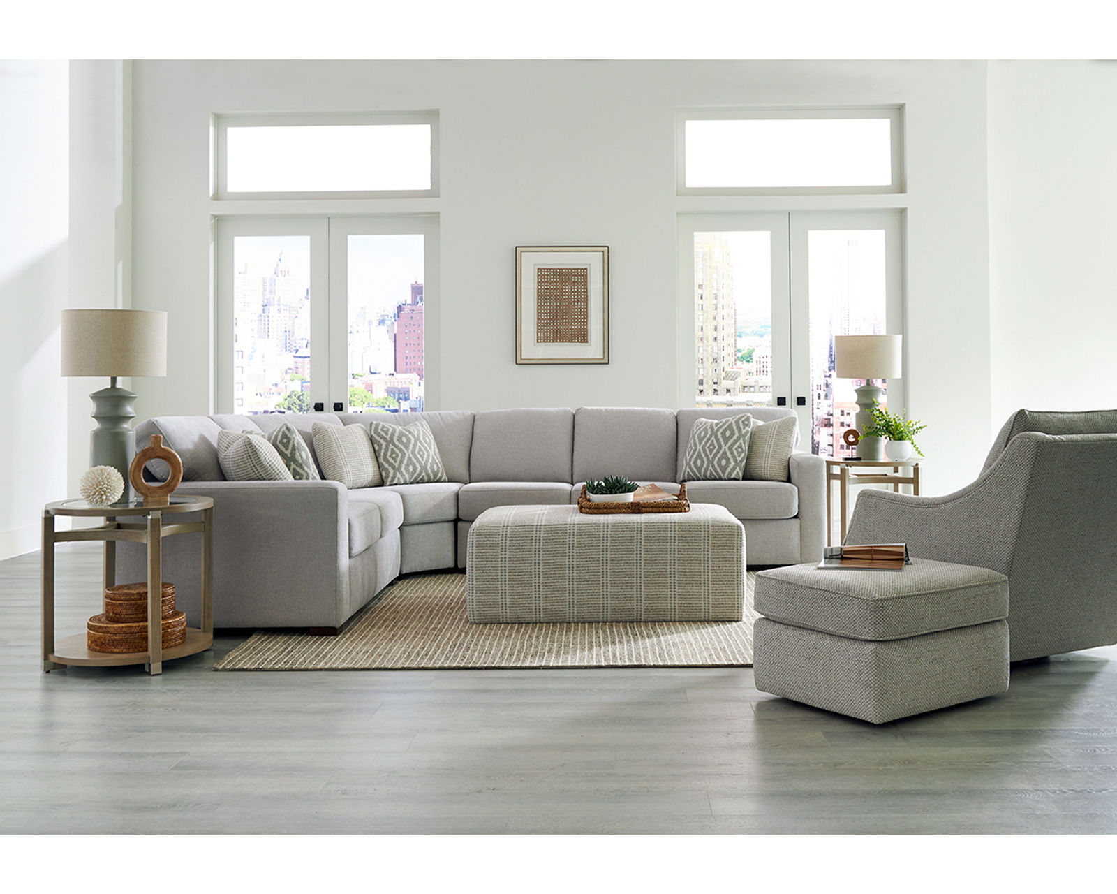 Baylor Stationary Sectional  (+100 Standard and Performance Fabrics) - Layout H: Four Piece Sectional 107" x 133"