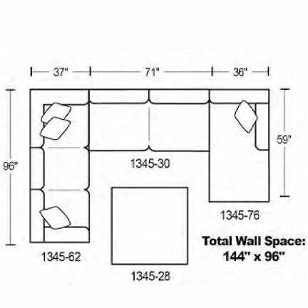 Layout G: Three Piece Sectional (Ottoman Available) 96" x 144" x 59"