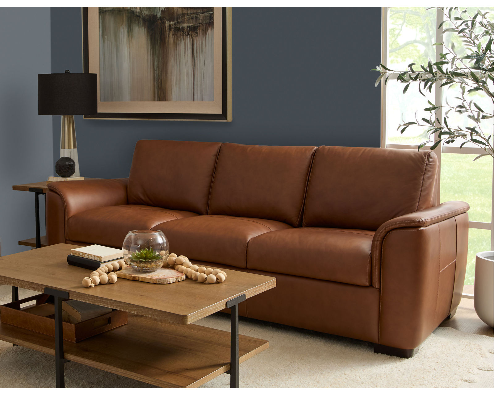 Henry 90" Leather Stationary Sofa (in stock)